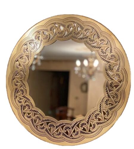 Handmade Brass Round Gold Wall Mirror, elegant wall Decor for Living Room/office