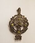 Vintage IRISH sterling silver and jade Celtic pin brooch w/ Jade and MARCASITES