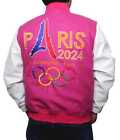 Personalized YA Paris 2024 Olympics France Pink Wool Varsity Jacket For Unisex