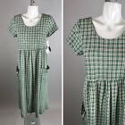 Vtg 90s Rampage Green Gingham Plaid Babydoll Midi Dress Deadstock Size Small