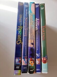 5 Disney Classics DVD Lot Kids Movies Tarzan Bambi Rescuers Aristocats Sleeping