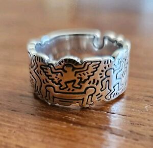 Keith Haring Designer Ring 925 Sterling Silver Size 8 Art 90s