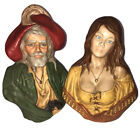 VTG PAIR HOLLAND MOLD PIRATE GYPSY WENCH CERAMIC STATUE 3D BUST FIGURES