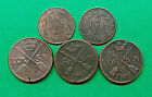 Lot of 5 Different Sweden Copper Coins 1744-1863 Vintage World Foreign !!