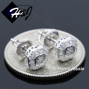 MEN WOMEN SOLID 925 STERLING SILVER 6MM ICY BLING CZ 3D SQUARE STUD EARRING*E218