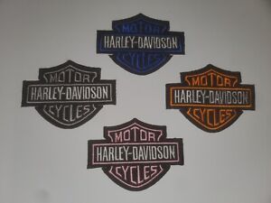 4 Mix Color Iron On Patch Lot Embroidered Harley Davidson Blue Orange Gray Pink