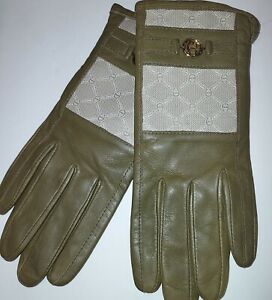 Etienne Aigner Leather Gloves Taupe   Size- Large.
