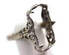 AUTHENTIC ART DECO 14K SOLID WHITE GOLD FILIGREE MOUNT FOR LONG STONE TO REPAIR