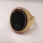 Men's Fashion Signet Ring Black Onyx Enamel Gold Tone Stainless Steel Size 6-13