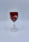 Very Small, Vintage Etched Ruby Glass, After Dinner Drink, Approx 4.125” Tall