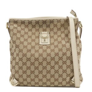 Auth GUCCI Abbey Shoulder Bag Beige Ivory GG Canvas Leather 131326 Used