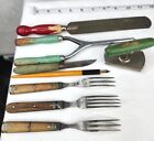 Vintage Lot of 8 Kitchen Gadgets Wooden Handles, Curling Iron, Forks, Opener