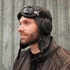 Black Leather Aviator Helmet Hat Pilot Cap Goggles Steampunk For Men and Women