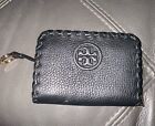 Tory Burch Black Leather Whipstitch Key Ring Compact Zip Wallet New Without Tags