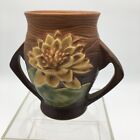 Roseville Pottery WATER LILY #71-4 Doubled Handled Vase in Brown Authentic VTG