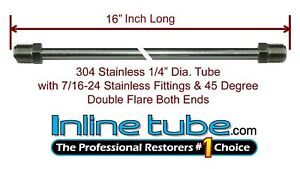 1/4 Brake Line 16 Inch Stainless Steel 7/16-24 Tube Nuts 45 Degree Double Flare