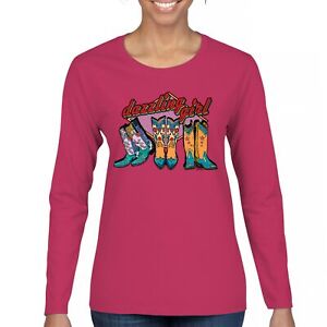 Dazzling Girl Women's Long Sleeve T-shirt Cowgirl Rodeo Dance Country Southwest