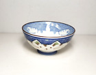 Vintage Japanese Happy Fat Cat Rice Noodle Soup Bowl Blue White W/fish In Tummy