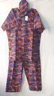 African Kente Print 3Pcs Men Long Dashiki Pant Suit Blue Orange Black Free Size