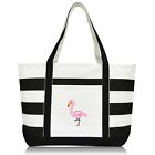 DALIX Flamingo Striped Canvas Tote Bag Premium Cotton