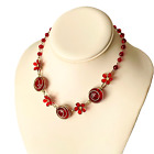 New ListingVintage Red Translucent Glass & Acrylic Necklace - Flowers w/ Round Circles ~16