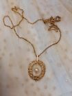 GERMANY 1/40 12K RGP FAUX PEARL PENDANT NECKLACE VINTAGE JEWELRY