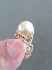 MING'S Vtg 18K Y GOLD & 13mm South Sea PEARL RING Wrapped in DIAMONDS Size 6.25