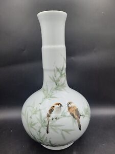 Chinese Porcelain Vase Large Famille Rose Qing STYLE 13” Birds Bamboo