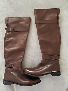 VTG KJ Long Life Tall Brown Leather Riding Boots Made In Italy Size 8.5 Women
