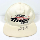 Vintage 90s Team Triton Boats White Trucker Hat Snapback Cap Signed Earl Bentz