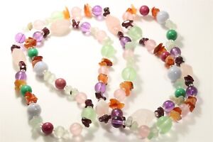 Vintage Handmade Multi Color Gemstone Carnelian Quartz Amethyst Bead Necklace