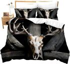 Deer Skull Duvet Cover King Deer Head Pattern Decor Bedding Set Wood Print Adult