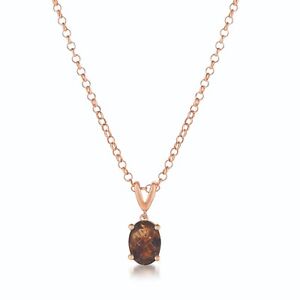 LeVian 925 Sterling Silver Rose Gold Plated Smoky Quartz 1 cts Pendant Necklace