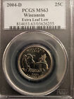 PCGS 2004 D EXTRA LEAF LOW 25C WISCONSIN MS 63