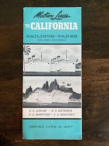 Vintage Matson Lines to California Sailings Fares Brochure 1957 Ephemera Cruise