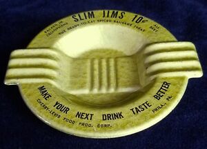 Vintage MCM Slim Jims 10 Cents Tin Bar Ashtray Make Your Next Drink Taste Better