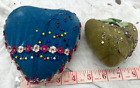 vintage pin cushion lot antique heart velvet satin sewing needle safe 2