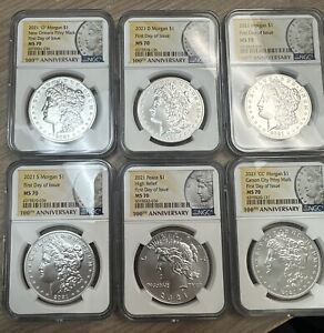 New Listing2021 MORGAN & PEACE DOLLAR NGC MS70 SILVER 6 COIN SET FIRST DAY OF ISSUE FDOI