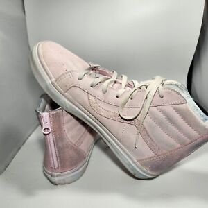 Vans Girls Sz 6 Shimmer Pink Suede High Tops Shoes Zipper Back Lace Up Sneakers