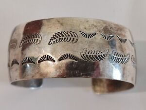 Old Pawn Navajo Handstamped Sterling Silver Cuff Bracelet-Signed DR- 32 Grams