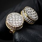 Men's Gold ​Plated Round Iced 5A Cz Cluster Hip Hop Stud Screw Back Earrings