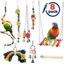 8pcs Bird Parrot Swing Toys Chewing Hanging Hammock Bell Pet Climbing Ladder Toy