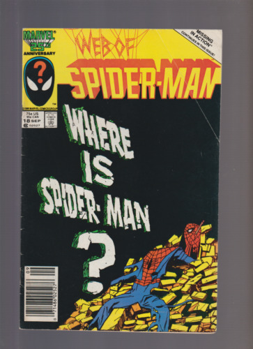 WEB OF SPIDER-MAN #18 (1986) NEWSSTAND FIRST CAMEO APPERANCE EDDE BROCK VENOM