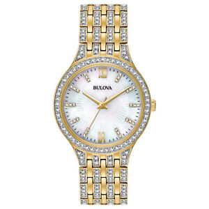 Bulova Women's Swarovski Quartz Crystal Accents Gold-Tone 32mm Watch 98L234