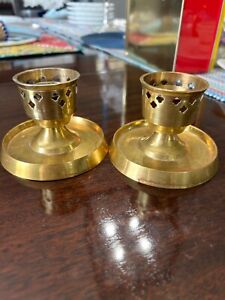 New ListingVintage Set of 2 Enseco Solid Brass Candle Holder w/Cutouts Made in India