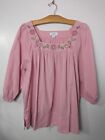 Dress Barn Size 2X Pink Peasant Floral Embroidered Blouse Tunic Square Neck Boho