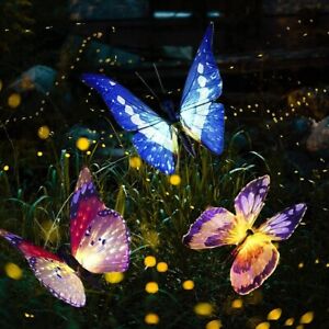 Solar Butterfly Garden Stake Lights 3 Pack Multi-Color Changing LED Lights NEW