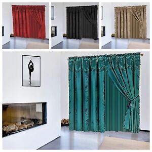 1 Set Window Curtain Satin Jacquard Style Luxury Rod Pocket Faux Silk NADA