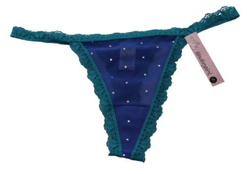 UNDERGIRL Women's Blue / Teal Sheer Rhinestone Lace Thong Panties Sz S NWT