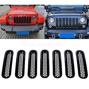 Fit For Jeep Wrangler JK 2007-18 Front Grill Insert Mesh Grille Trim Cover 7PCS (For: Jeep)